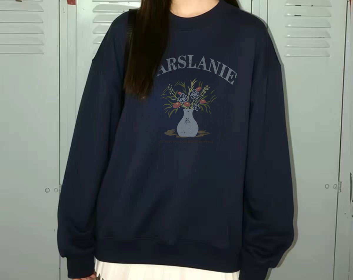 Cotton crew neck sweatshirt in navy blue, relaxed fit