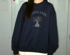 Cotton crew neck sweatshirt in navy blue, relaxed fit