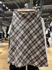 Vintage Plaid Low Rise Midi Skirt