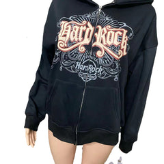 Hard Rock Graphic Zip Up Hoodie - fairypeony