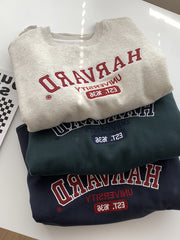 Embroidered Letter Round Neck Oversized Sweatshirt