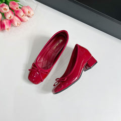 French Bow Square Toe Ballet Flat Shoes