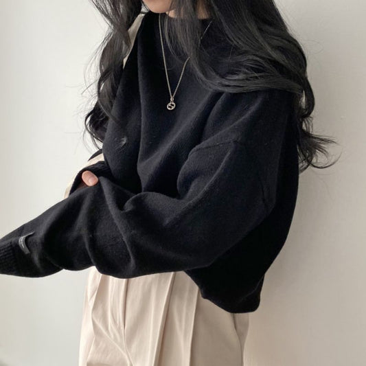 Round Neck Solid Color Pullover Sweater
