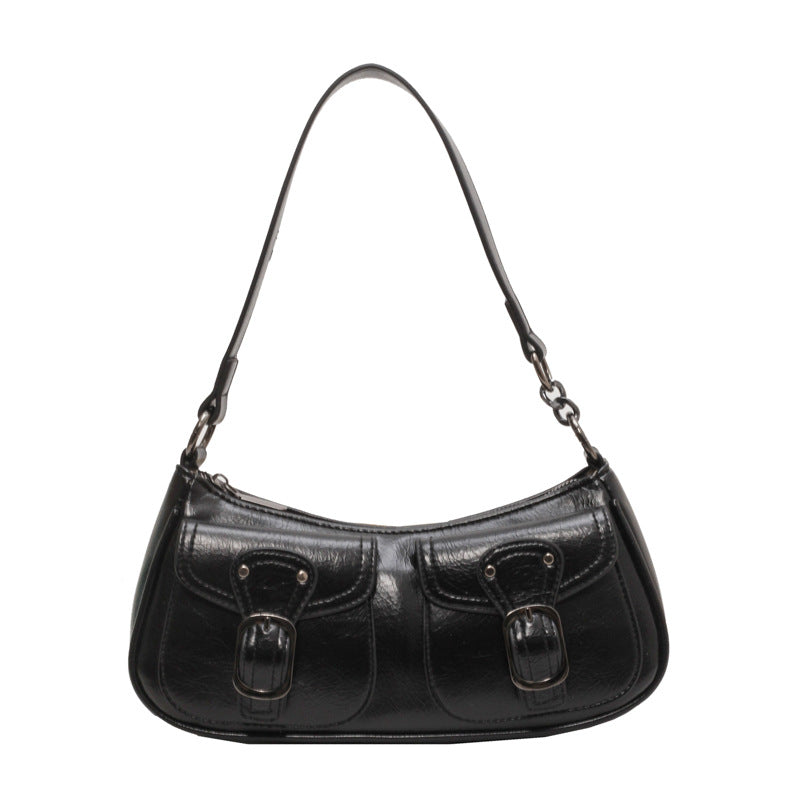 Buckled Strap Pu Leather Shoulder Bag - fairypeony