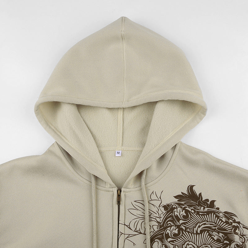 Vintage Floral Graphic Zip Up Hoodie - fairypeony