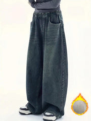 Fleece Denim Wide-Leg Pants
