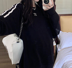 Embroidered Logo Striped Sleeve Sweatshirt