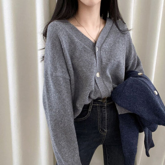Solid Color V-Neck Oversized Old Money Cardigan