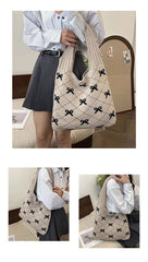 Bow Print Coquette Knitted Tote Bag