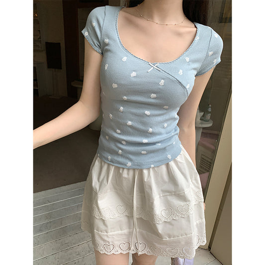 Bow Floral Print Short Sleeve Tee