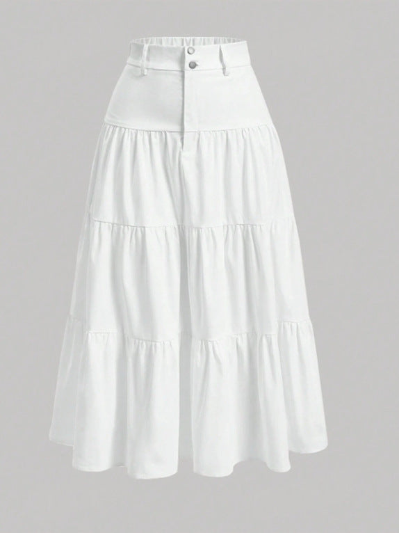 Women's Solid Color High-Low Zipper Pleated Skirt - fairypeony