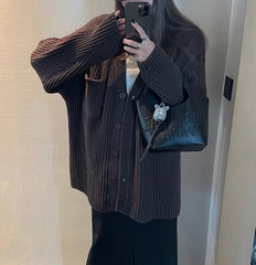 Vintage Front Pocket Loose Oversized Cardigan