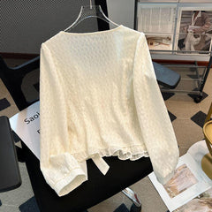 French Style Lace Trim Blouse - fairypeony