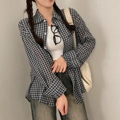 Casual Plaid Print Long Sleeve Blouse