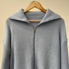 Solid Color Oversized Zip Up Cardigan