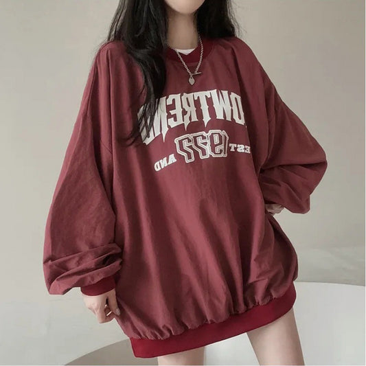Letter Print Oversized Round Neck Sweatshirt