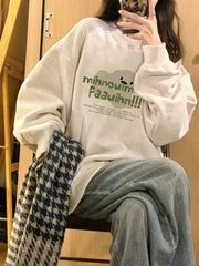 Crewneck Fleece Lined Loose Fit Mid-Length Sweatshirt Pullover