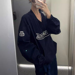 Vintage V-Neck Logo Embroidered Sweatshirt