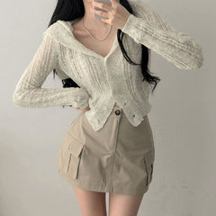 Solid Color Long Sleeve Button Long Sleeve Cardigan