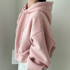 Solid Color Oversized Cropped Hoodie