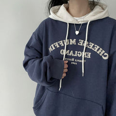 Letter Print Oversized Solid Color Hoodie