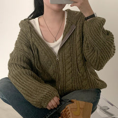 Cable Knit Oversized Zip Up Hooded Cardigan