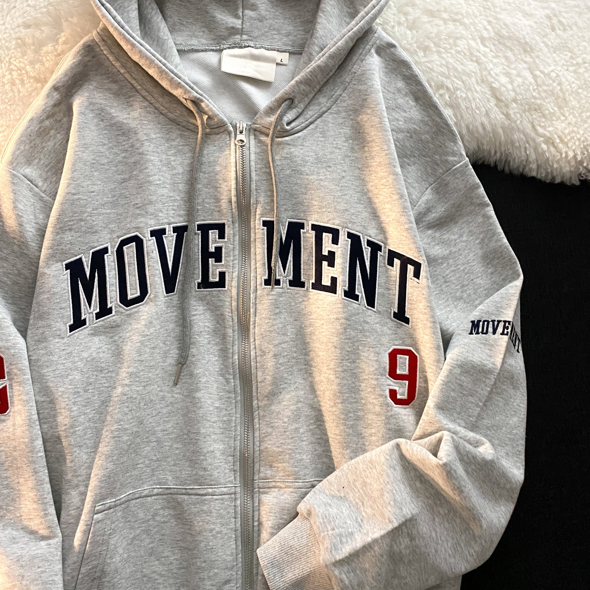 Letter Embroidery Oversized Zip Up Hoodie - fairypeony