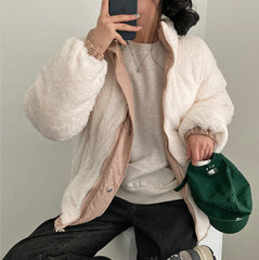 Solid Color Reversible Oversize Fleece Jacket