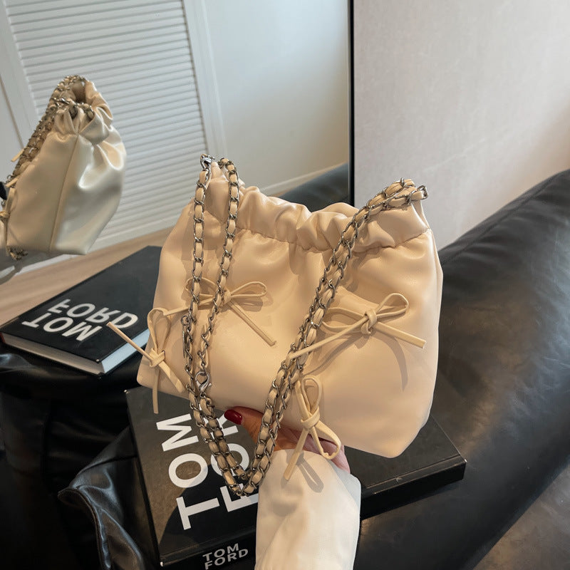 Coquette Bow Tie Leather Shoulder Bag - fairypeony