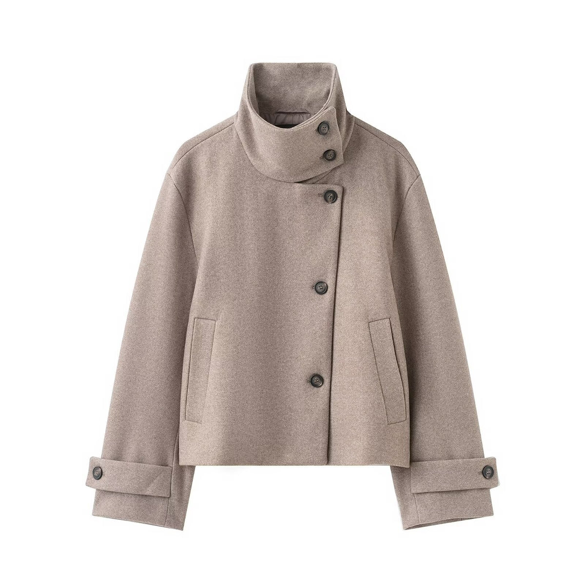 Casual Stand Collar Jacket – Polyester Splicing Long Sleeve Commuter Coat