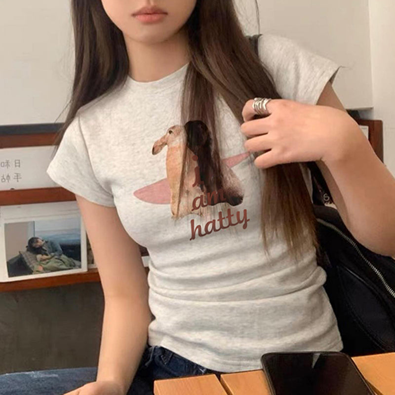 Rabbit Print Short Sleeve Tee - fairypeony