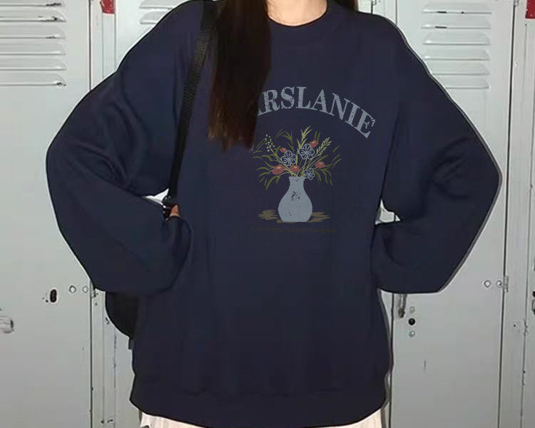 Cotton crew neck sweatshirt in navy blue, front view