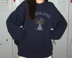 Cotton crew neck sweatshirt in navy blue, front view