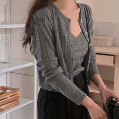 Aesthetic Knitted Cable Knit Cardigan Set - fairypeony