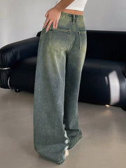 Womens Distressed Wide Leg Denim Trousers