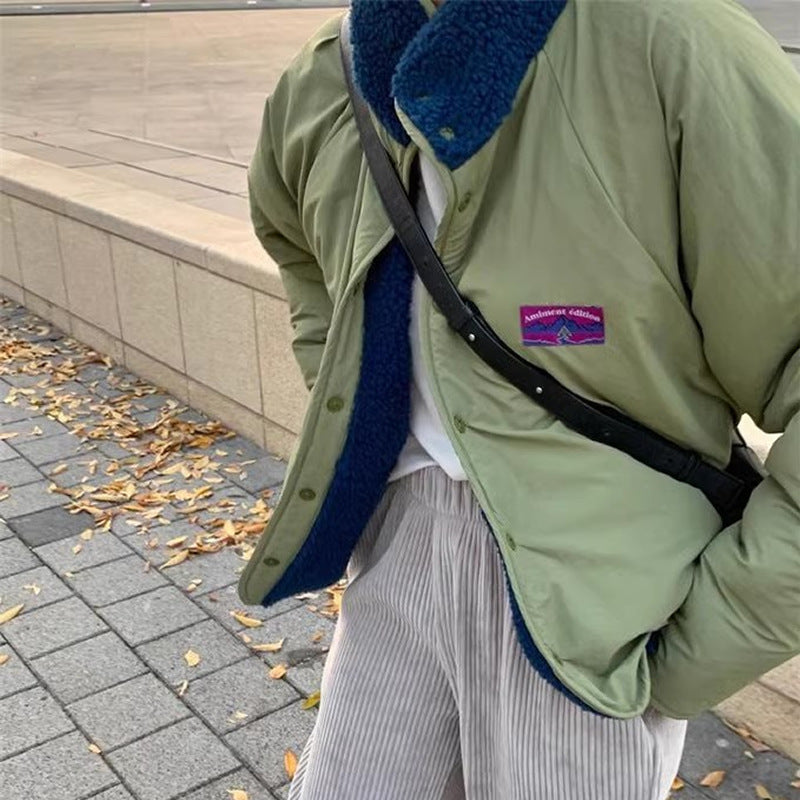 Reversible Contrast Color Lambswool Jacket - fairypeony