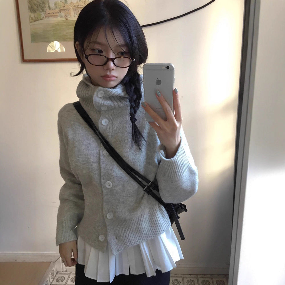 Korean Style Hooded Knit Cardigan and Shirt Set