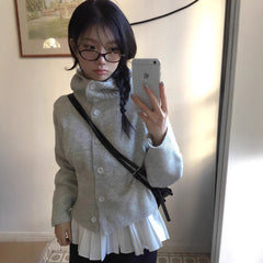 Korean Style Hooded Knit Cardigan and Shirt Set
