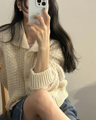 Vintage Textured Knitted Long Sleeve Cardigan