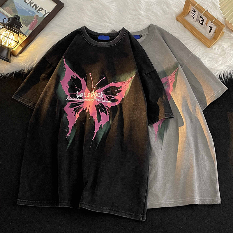 Vintage Butterfly Short Sleeve Graphic Oversized Tee - fairypeony