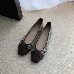 Vintage Checkered Round Toe Flat Shoes