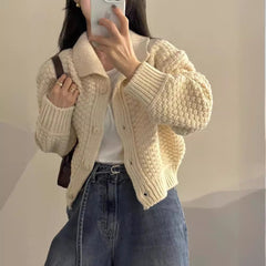 Vintage Textured Knitted Long Sleeve Cardigan
