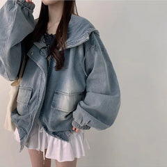 Womens Loose Denim Hooded Coat