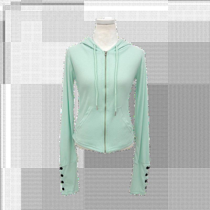 Butterfly sleeve hooded knit sweater in Mint Green, product view