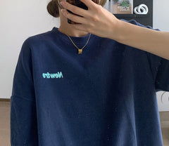 Solid Color Letter Print Oversized T-shirt