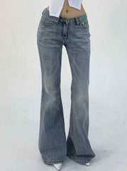 Vintage Blue Flared Denim Jeans for Women