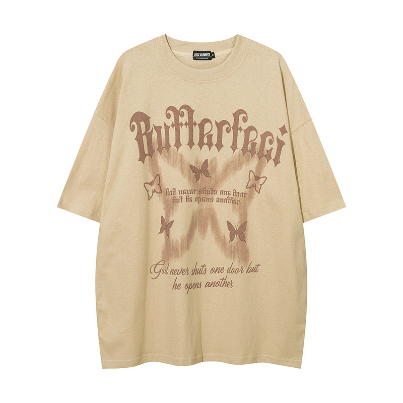 Vintage Butterfly Print Oversized T-shirt - fairypeony