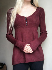 Womens Retro Burgundy Wool Blend Sweater