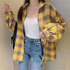 Vintage Plaid Oversized Loose Blouse
