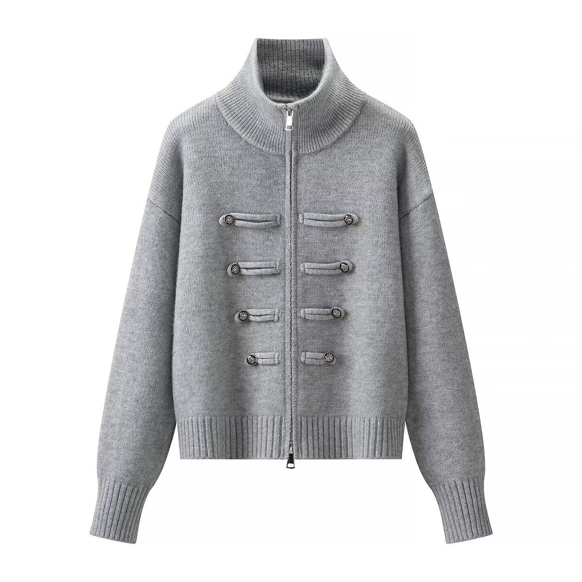 Knit Stand Collar Zipper Sweater – Loose Fit Open-Front Knit in 5 Colours